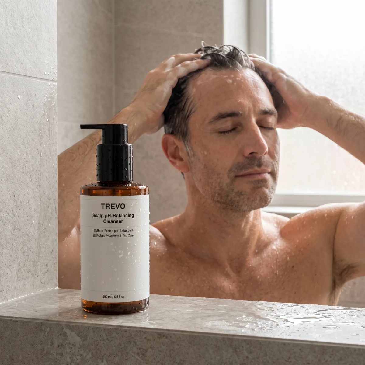 TREVO Scalp pH Balancing Shampoo in use